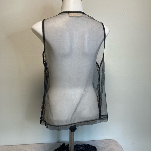 Black Sheer Floral Embroidered Twinkle Top S Festival Club Sexy Romantic - Picture 2 of 5